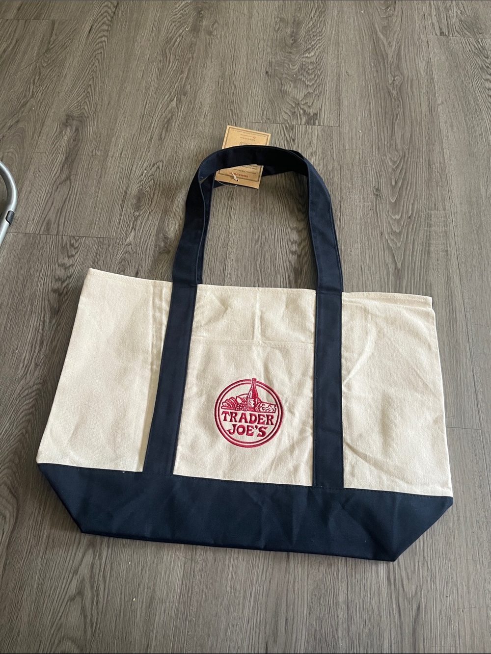 Canvas Tote in Cream and Navy